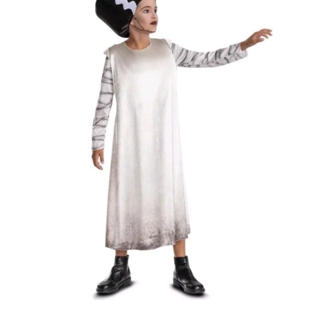 Universal Monsters Bride of Frankenstein Dress Kids Large 10-12 Silver Costume